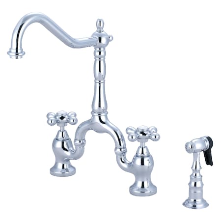 Kingston Brass KS7751AXBS Bridge Kitchen Faucet with Brass Sprayer, Polished Chrome KS7751AXBS